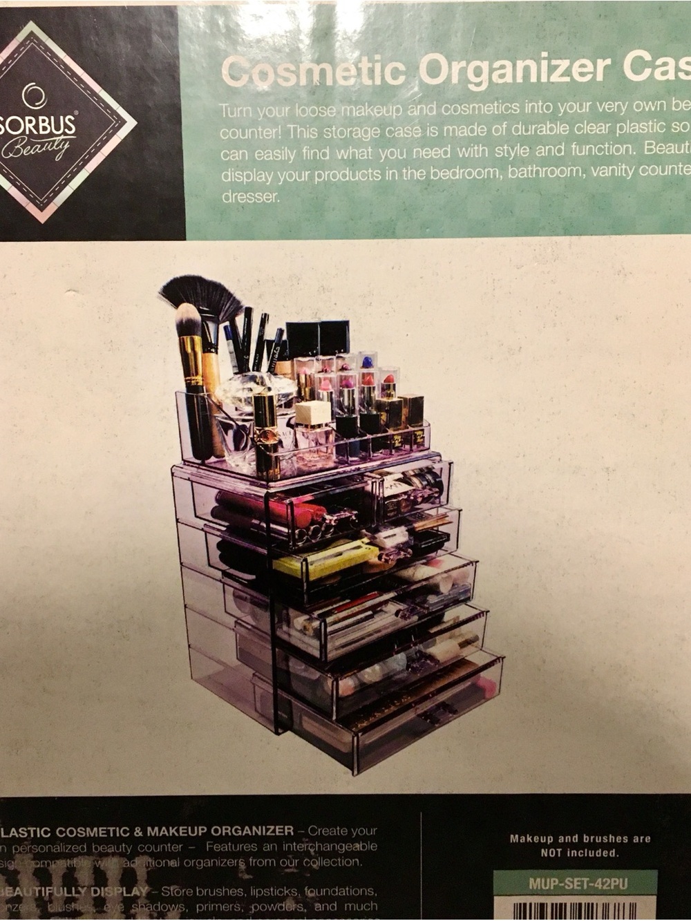 Sorbus Beauty Clear Makeup Organizer - Purple Acrylic Drawer Set